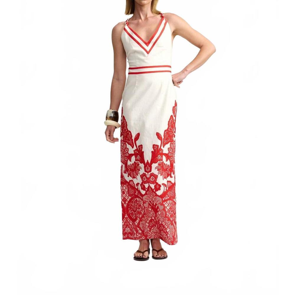 NEW ASTON STUDIO clara maxi dress in red/white